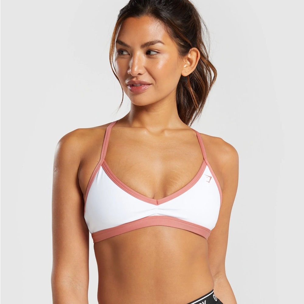 Women's White and Pink Sports Bra